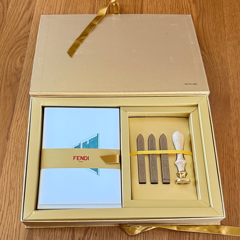 Fendi 2024 holiday seal stamp and set of 10 Christmas cards with envelopes.